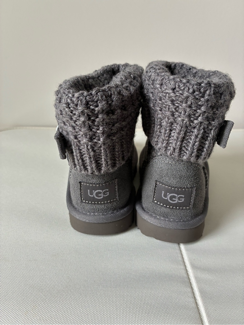 UGG Kids Gray Knit Cuff Suede Boots - Picture 5 of 5